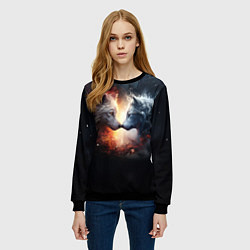 Свитшот женский Влюбленные волки огонь и лед, цвет: 3D-черный — фото 2