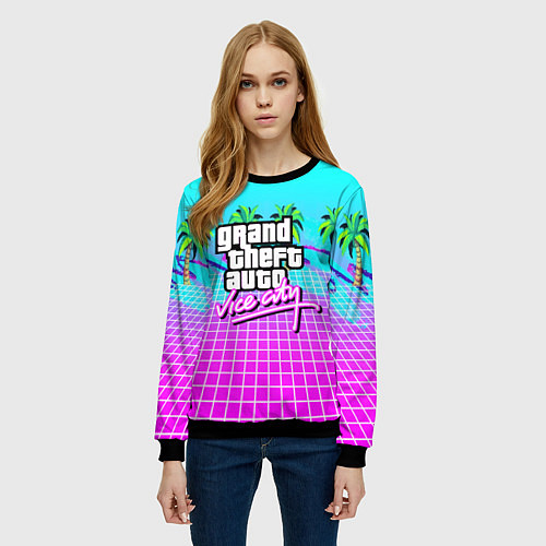 Женский свитшот Vice city tropic collection / 3D-Черный – фото 3