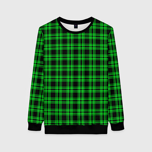Женский свитшот Чёрно-зелёный клетчатый / 3D-Черный – фото 1