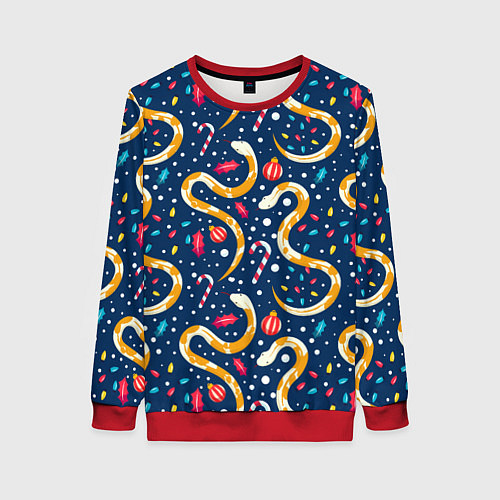 Женский свитшот Новогодний паттерн символ года 2025 / 3D-Красный – фото 1