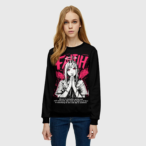 Женский свитшот Пауэр ангел - Человек бензопила / 3D-Черный – фото 3
