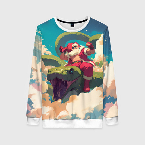 Женский свитшот Дед Мороз сидит на змее / 3D-Белый – фото 1