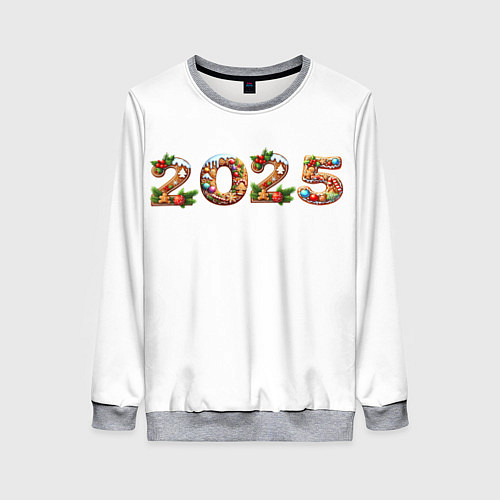 Женский свитшот Надпись новогодняя 2025 из пряников / 3D-Меланж – фото 1