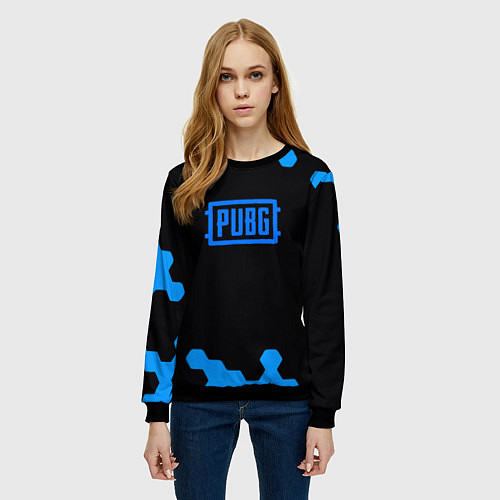 Женский свитшот PUBG синие соты абстракция / 3D-Черный – фото 3