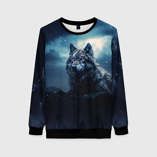 Женский свитшот Волк ночью / 3D-Черный – фото 1
