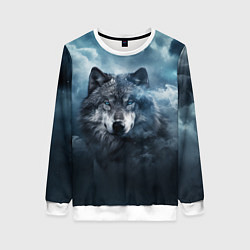 Свитшот женский Волк ночью под луной, цвет: 3D-белый