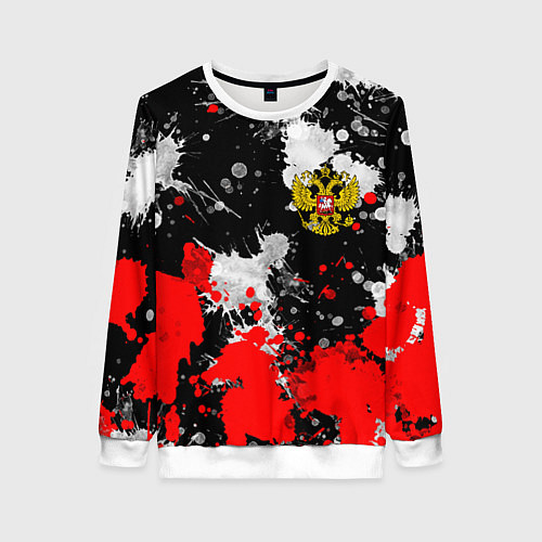 Женский свитшот Герб РФ абстрактыне краски / 3D-Белый – фото 1
