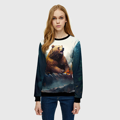 Женский свитшот Агрессивный бурый медведь / 3D-Черный – фото 3