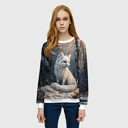 Свитшот женский Белая лиса в сумерках, цвет: 3D-белый — фото 2