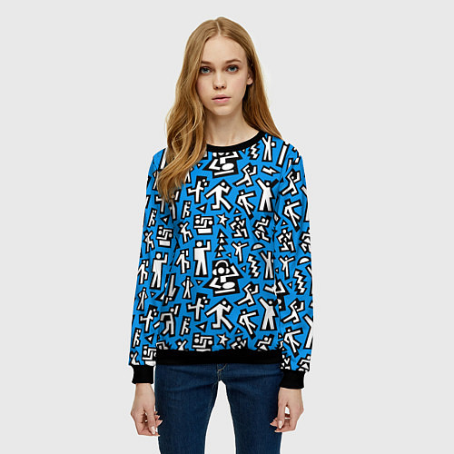 Женский свитшот Человечки паттерн / 3D-Черный – фото 3