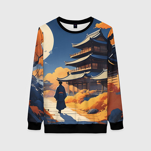 Женский свитшот Азия ночь луна / 3D-Черный – фото 1