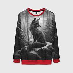 Свитшот женский Серая лиса в зимнем лесу, цвет: 3D-красный