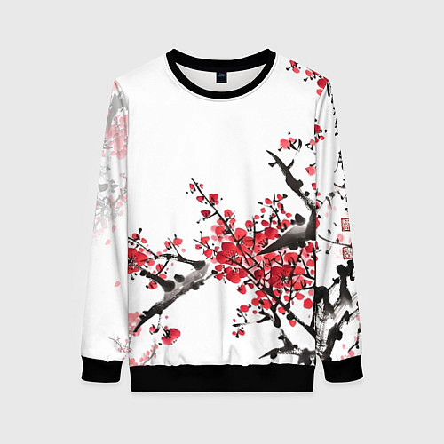 Женский свитшот Китайский стиль - слива / 3D-Черный – фото 1