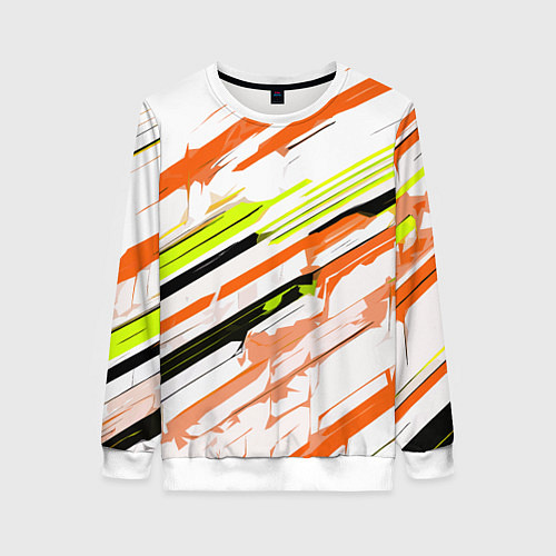 Женский свитшот Оранжево-жёлто-чёрные полосы на белом фоне / 3D-Белый – фото 1