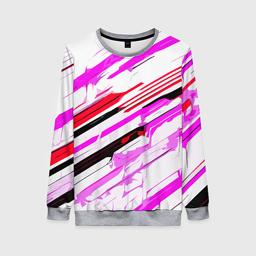 Женский свитшот Красно-розово-чёрные полосы на белом фоне / 3D-Меланж – фото 1