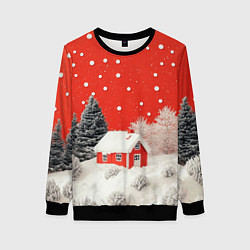 Женский свитшот Новогодний домик и красное небо