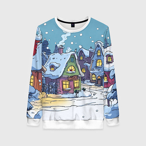 Женский свитшот Зимние домики иллюстрация / 3D-Белый – фото 1