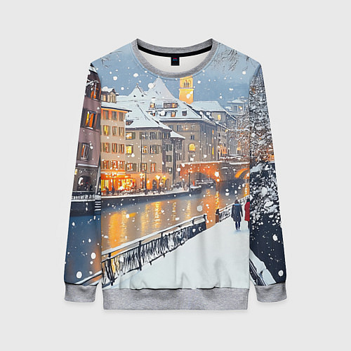 Женский свитшот Заснеженный Санкт-Петербург пейзаж / 3D-Меланж – фото 1