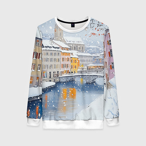 Женский свитшот Заснеженный Санкт-Петербург / 3D-Белый – фото 1