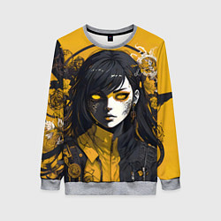 Женский свитшот Девушка в стиле аниме в куртке на жёлтом фоне