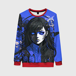 Женский свитшот Девушка в стиле аниме в куртке на голубом фоне