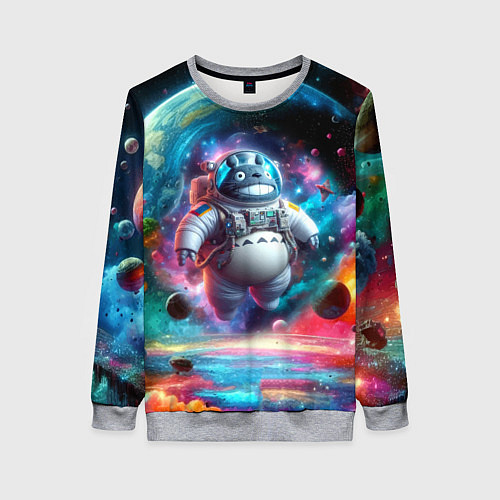 Женский свитшот Astronaut Totoro in neon space - ai art fantasy / 3D-Меланж – фото 1