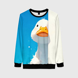 Свитшот женский Белый гусь выглядывает из-за угла, цвет: 3D-черный