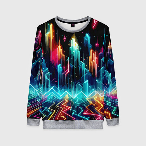 Женский свитшот Neon fantastic metropolis - vaporwave / 3D-Меланж – фото 1