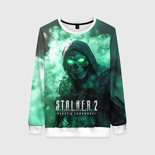 Женский свитшот Stalker 2 череп с зелеными глазами / 3D-Белый – фото 1