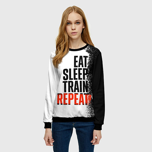 Женский свитшот Eat sleep train repeat / 3D-Черный – фото 3