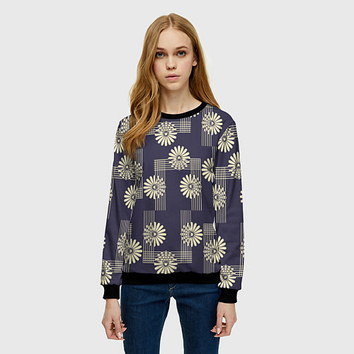 Женский свитшот Цветочный геометрический узор / 3D-Черный – фото 3