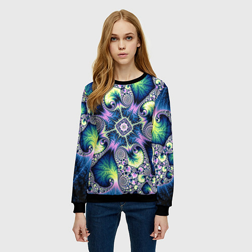 Женский свитшот Оптический фрактал абстрактные узоры / 3D-Черный – фото 3
