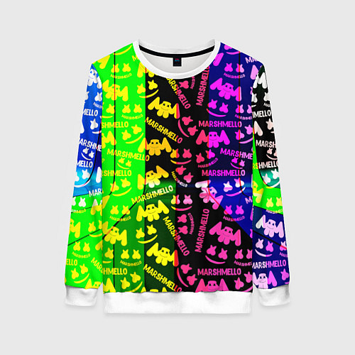 Женский свитшот Marshmello pattern neon steel / 3D-Белый – фото 1