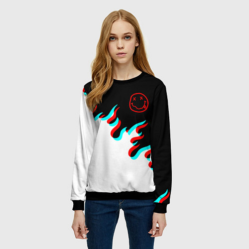 Женский свитшот Нирвана глитч огонь / 3D-Черный – фото 3