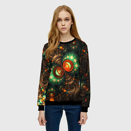 Женский свитшот Фрактальный узор абстрактный / 3D-Черный – фото 3