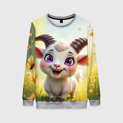 Женский свитшот Козлёнок на лугу / 3D-Меланж – фото 1