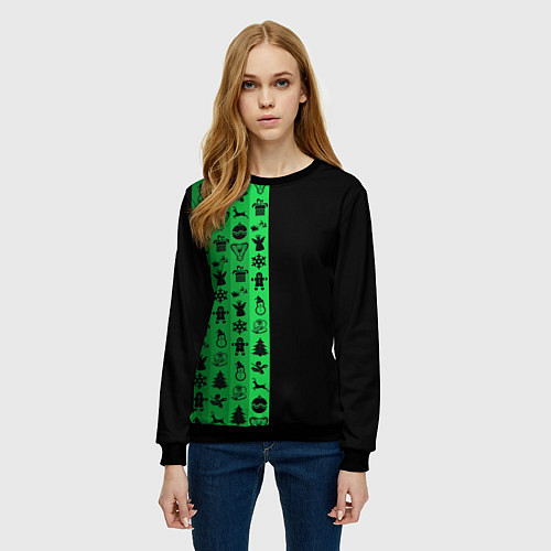 Женский свитшот Новогодние узоры / 3D-Черный – фото 3