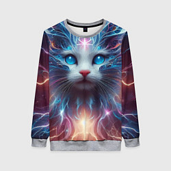 Свитшот женский Fantastic blue-eyed neon kitten, цвет: 3D-меланж