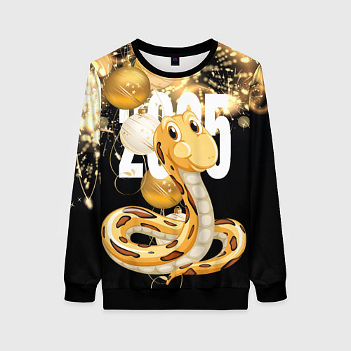 Женский свитшот 2025 год - змея и новогодний салют / 3D-Черный – фото 1