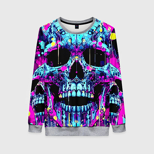 Женский свитшот Cool skull sketch - blots / 3D-Меланж – фото 1