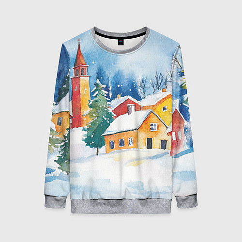 Женский свитшот Новогодний праздничный город / 3D-Меланж – фото 1