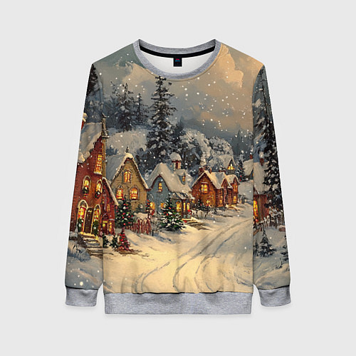 Женский свитшот Новогодние зимние домики / 3D-Меланж – фото 1