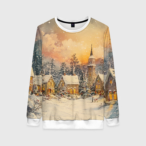 Женский свитшот Новогодний небольшой городок / 3D-Белый – фото 1