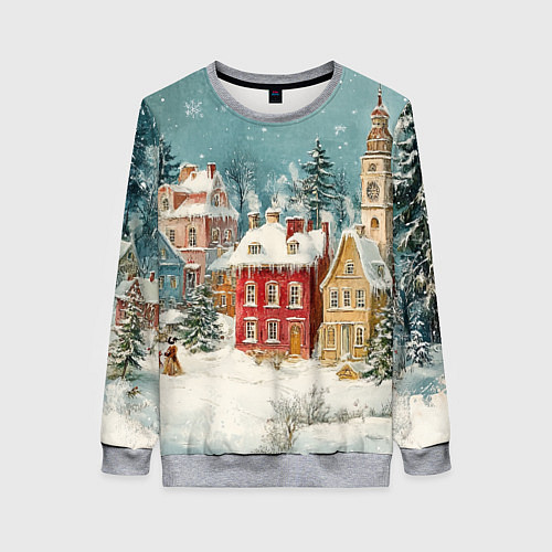 Женский свитшот Праздничный новогодний город / 3D-Меланж – фото 1