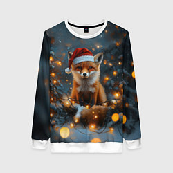 Женский свитшот Новогодняя лисица в праздничном лесу