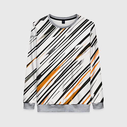 Женский свитшот Диагональные чёрно-жёлтые полосы на белом фоне / 3D-Меланж – фото 1