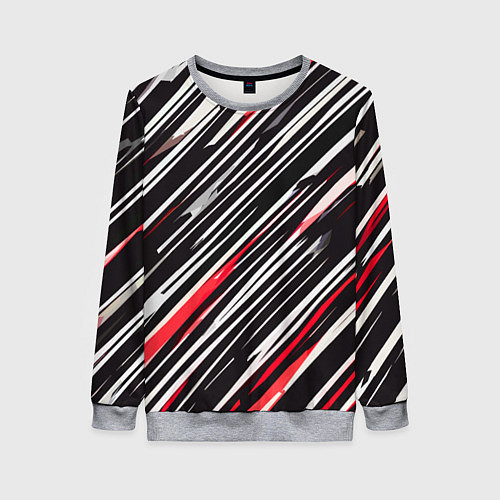 Женский свитшот Диагональные красно-белые полосы на чёрном фоне / 3D-Меланж – фото 1