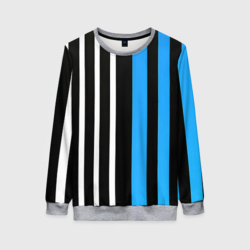 Женский свитшот Вертикальные полосы триколор синий / 3D-Меланж – фото 1