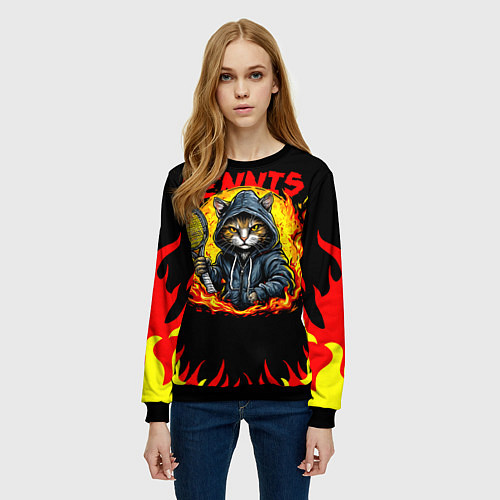 Женский свитшот Кот теннисист / 3D-Черный – фото 3