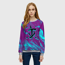 Свитшот женский Doom neon flame, цвет: 3D-меланж — фото 2